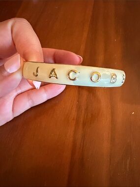 Marc Jacobs Mint Enamel Logo Bangle with Gold Accents